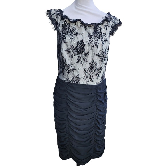 Tadashi Shoji Dresses & Skirts - Tadashi Shoji Black Lace Ruched Sheath Dress Size 10 Elegant Evening Cocktail